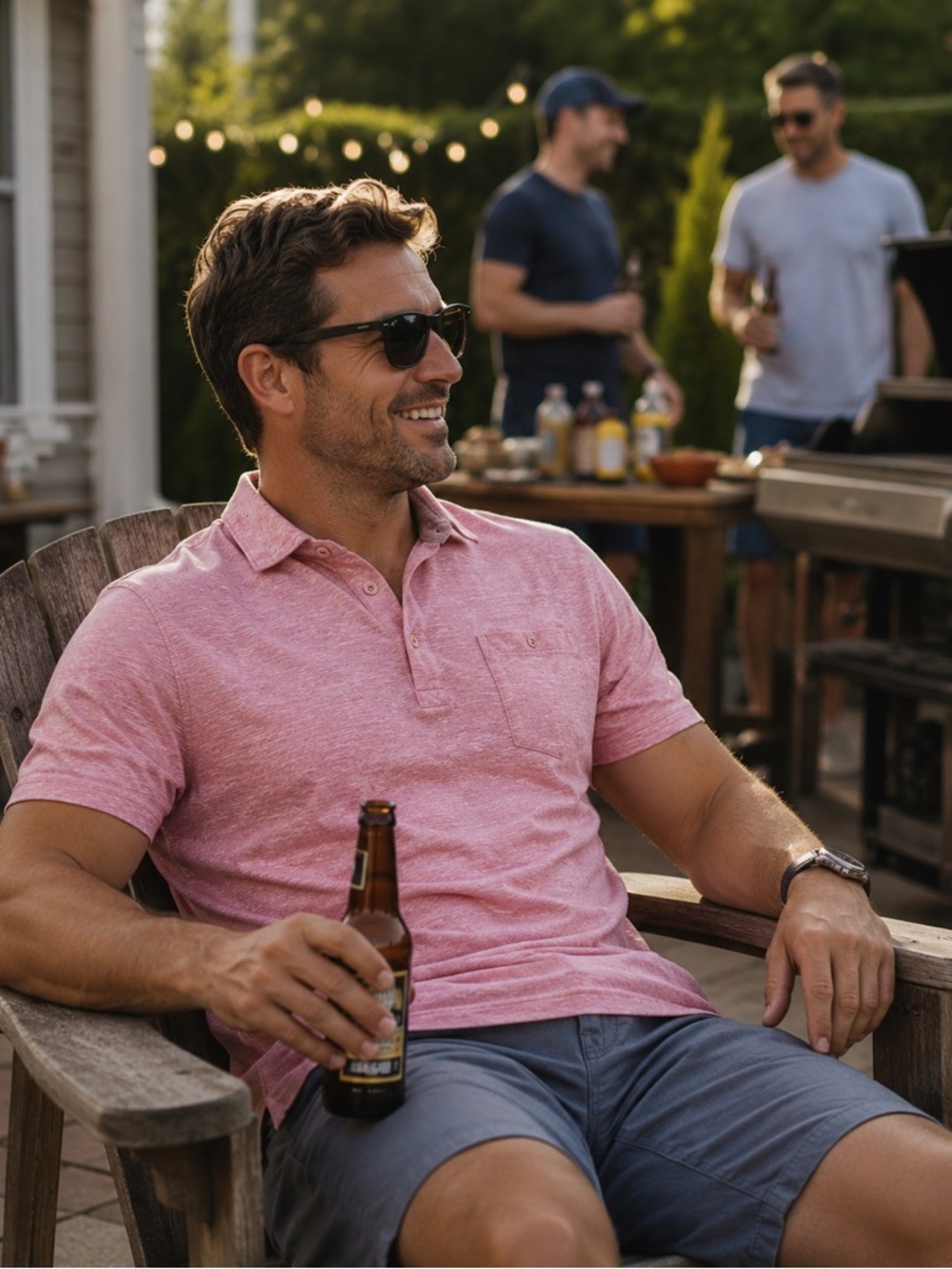 Johnny-O Hangin’ Out Polo Shirt Men’s Small Pink Heather Pocket Short Sleeve